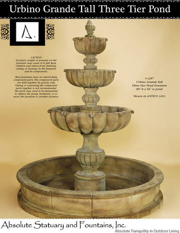 #1287 Urbino Grande Tall Three Tier & w/ Pond Fountain