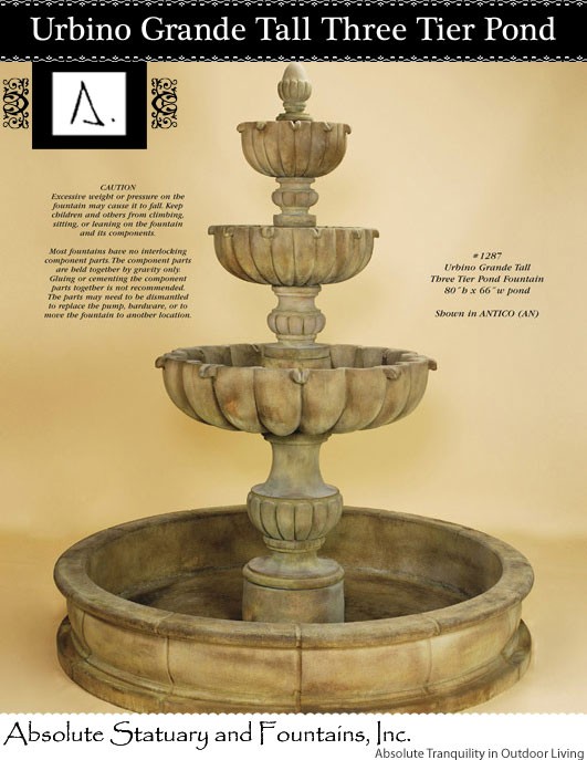 Urbino Grande Tall Three Tier Pond Fountain