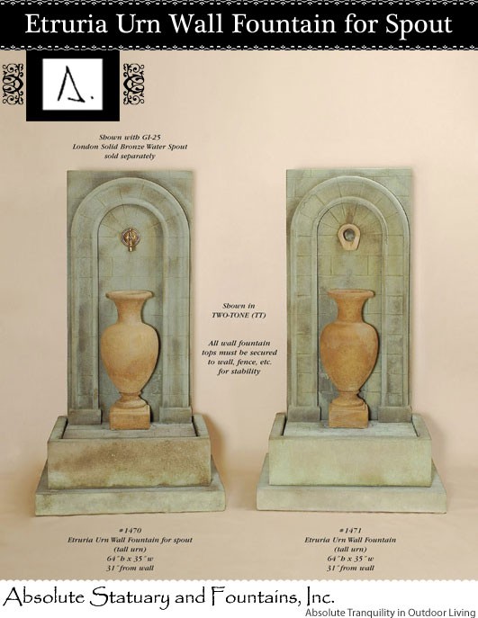 Etruria Urn Wall Fountain for Spout(Tall Urn)