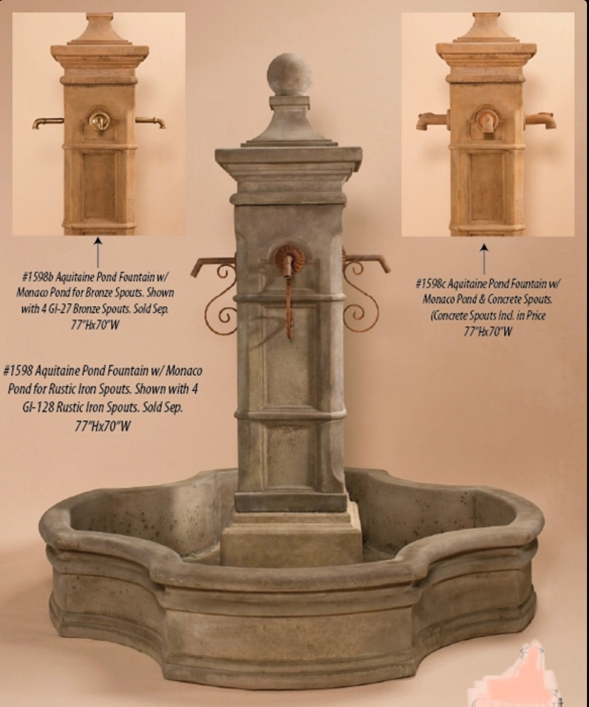 Aquitaine Pond Fountain w/ Rustic iron spouts