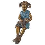 "Sitting Savannah" Sitting Girl with Dog Statue